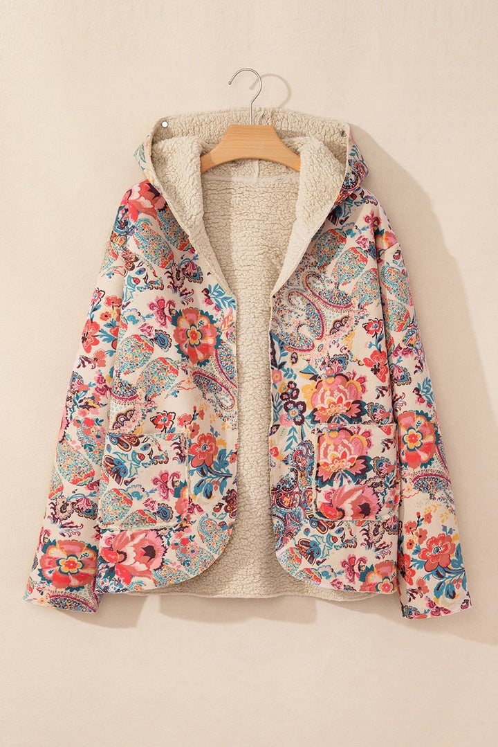 Lune London | Vintage Paisley Flower Printed Sherpa Lined Hoodie