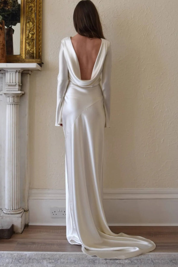 Lune London | Pearl Eden Satin Backless Cowl Neck Gown Maxi Dress