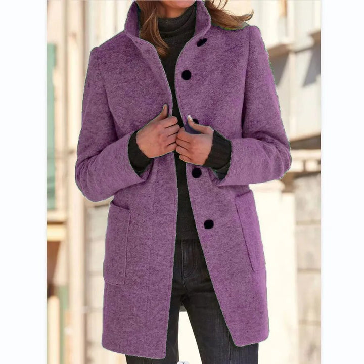 Gray coat with stand-up collar and pockets