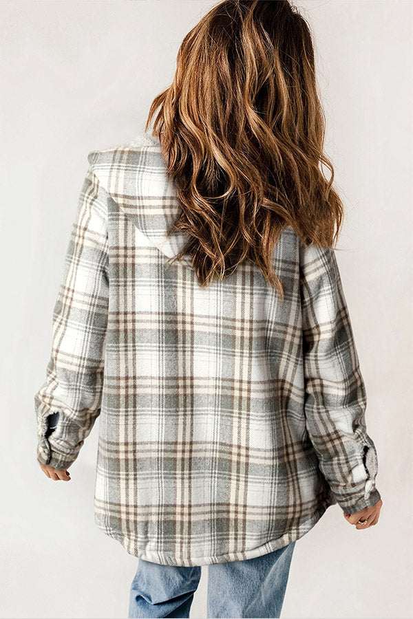 Lune London | Button Sherpa lined hooded flannel jacket