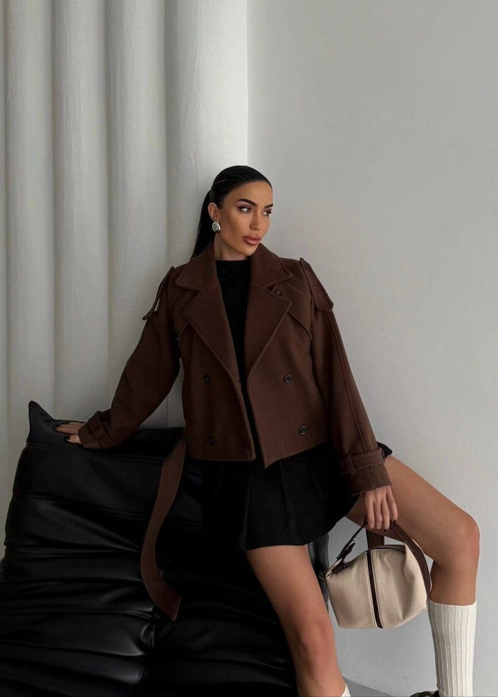 Lune London | Cropped Wool Blend Belted Trench Coat