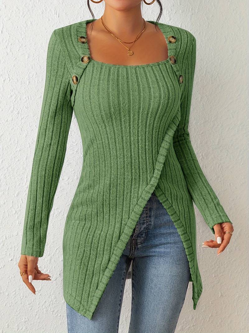 Lune London | Square Neck Sweater with Long Sleeves and Side Slit