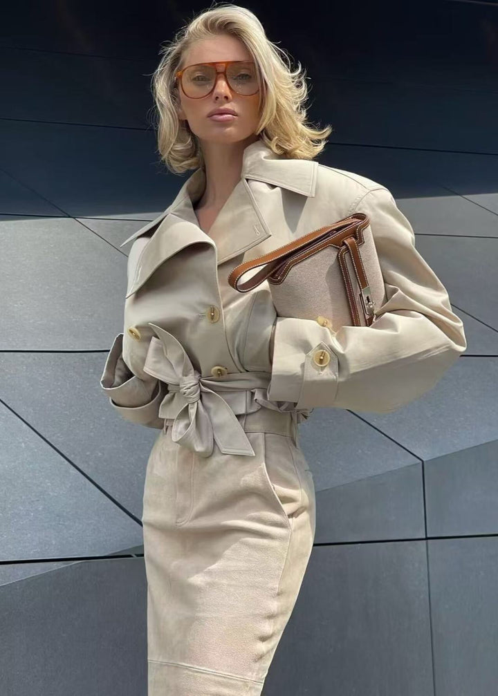 Lune London | Cropped Belt Trench Coat with Oversized Lapels