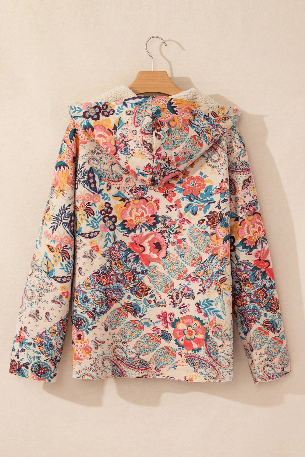 Lune London | Vintage Paisley Flower Printed Sherpa Lined Hoodie