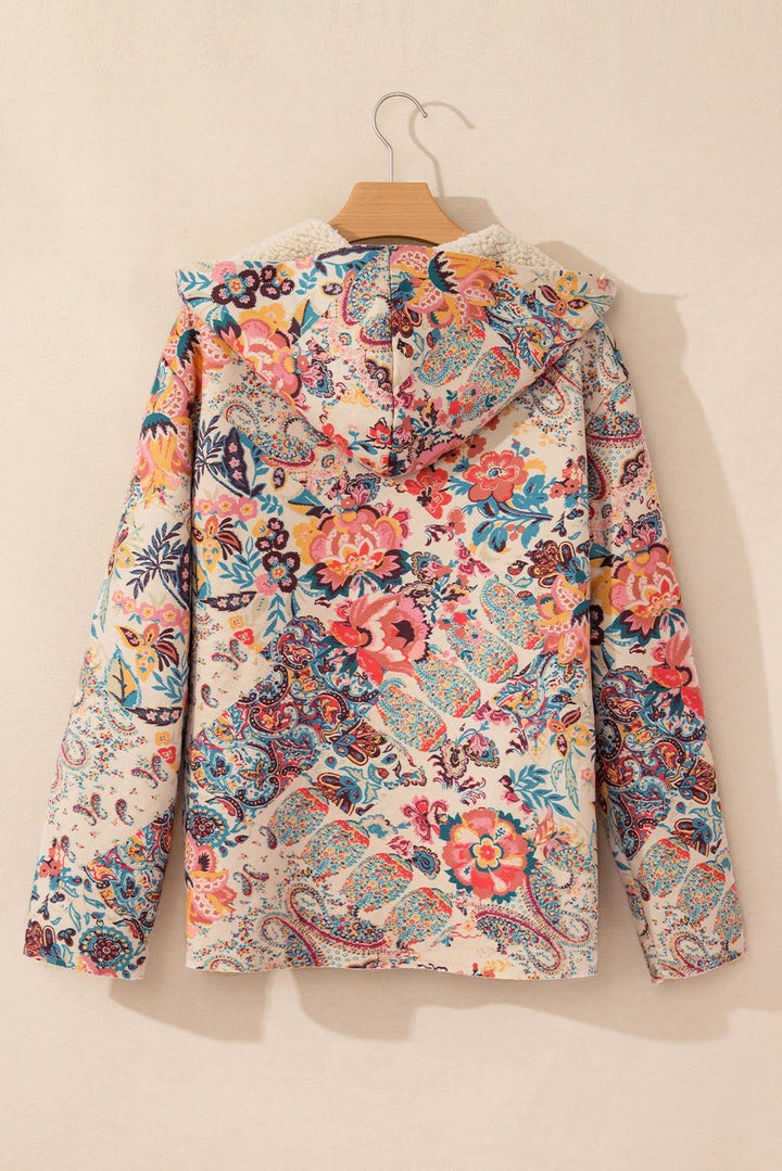 Lune London | Vintage Paisley Flower Printed Sherpa Lined Hoodie