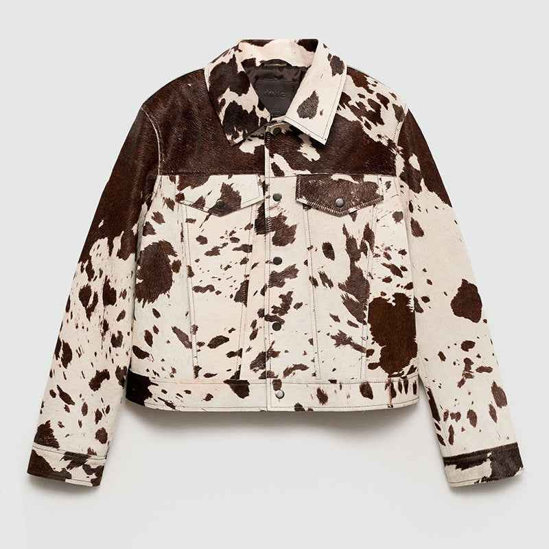 Lune London | Jacket with cow print, lapel collar and stylish snap buttons