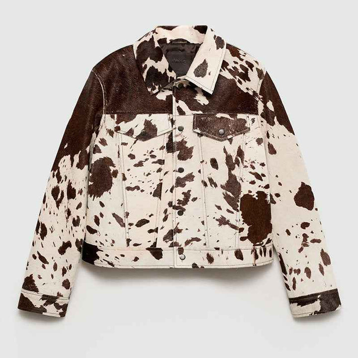 Lune London | Jacket with cow print, lapel collar and stylish snap buttons