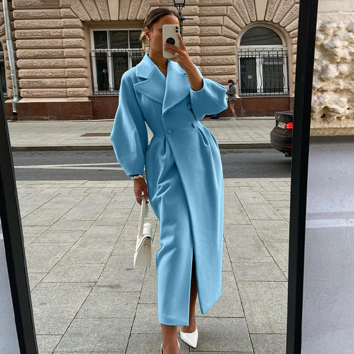 Lune London | Elegant Women's Double-Breasted Wool Coat - Long Sleeves - Warm & Stylish