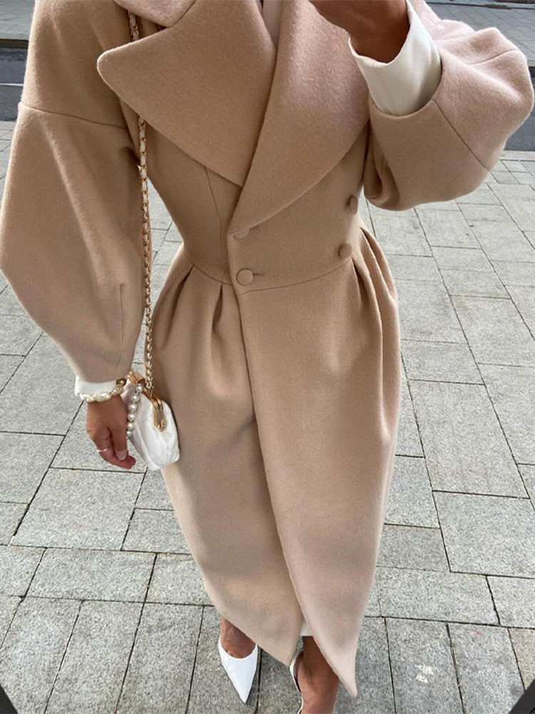 Lune London | Elegant Women's Double-Breasted Wool Coat - Long Sleeves - Warm & Stylish