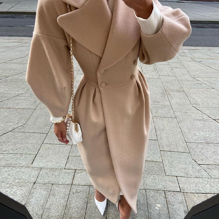 Lune London | Elegant Women's Double-Breasted Wool Coat - Long Sleeves - Warm & Stylish