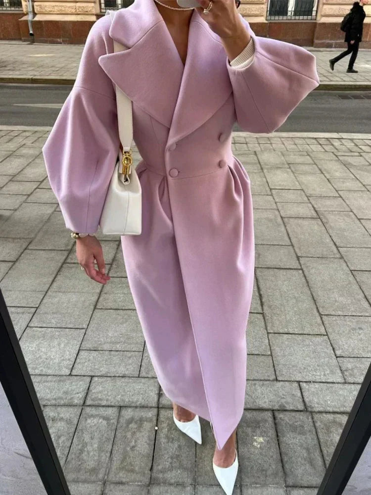 Lune London | Elegant Women's Double-Breasted Wool Coat - Long Sleeves - Warm & Stylish