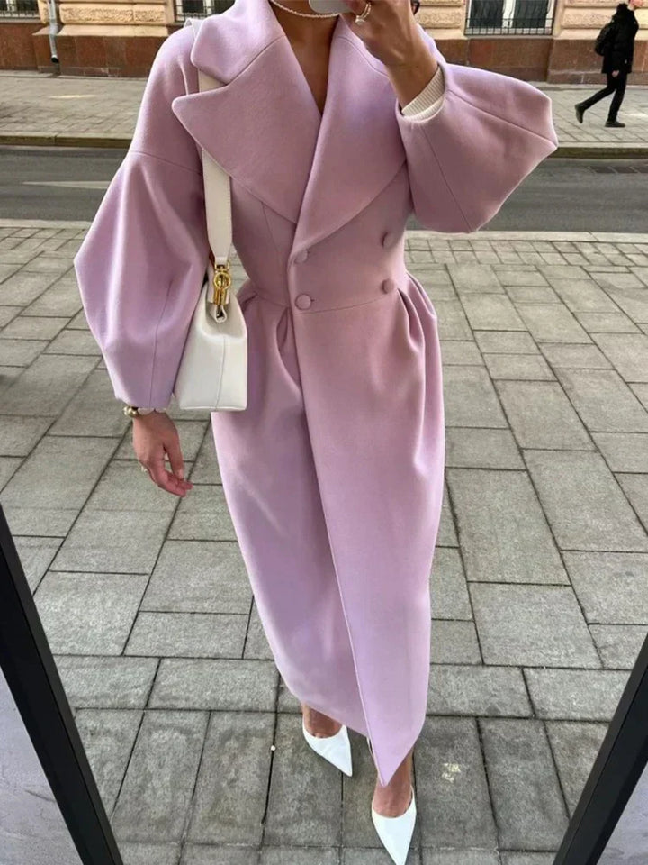 Lune London | Elegant Women's Double-Breasted Wool Coat - Long Sleeves - Warm & Stylish