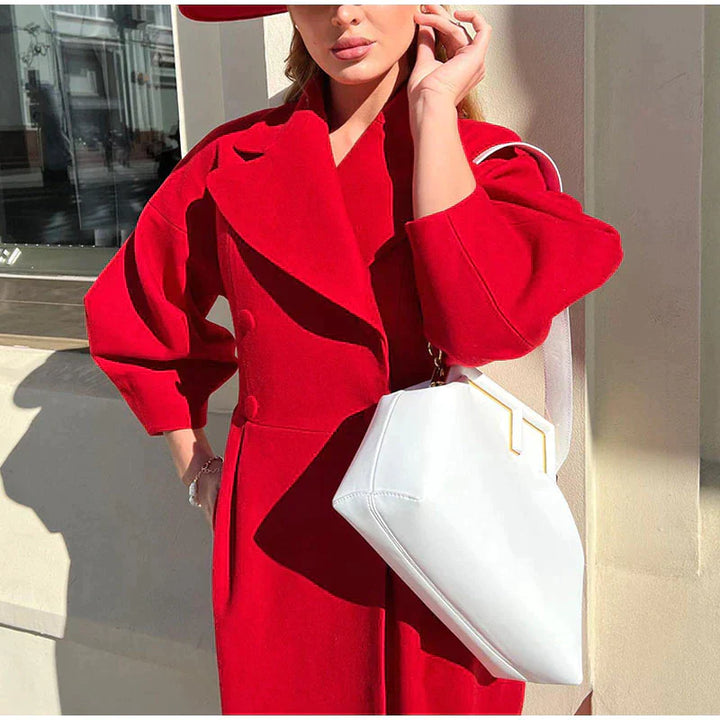 Lune London | Elegant Women's Double-Breasted Wool Coat - Long Sleeves - Warm & Stylish