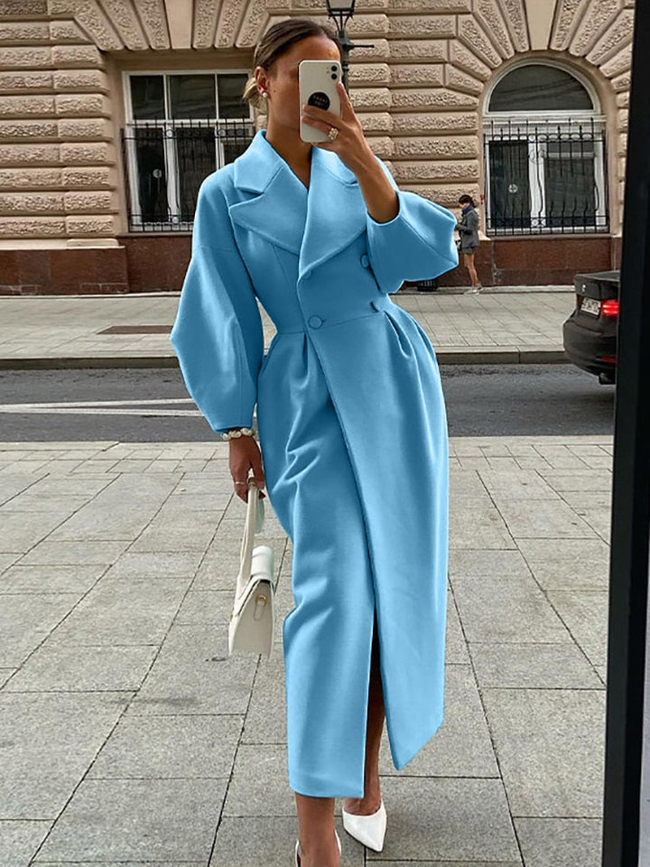 Lune London | Elegant Women's Double-Breasted Wool Coat - Long Sleeves - Warm & Stylish