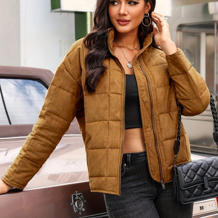 Lune London | Solid quilted windproof jacket with check pattern