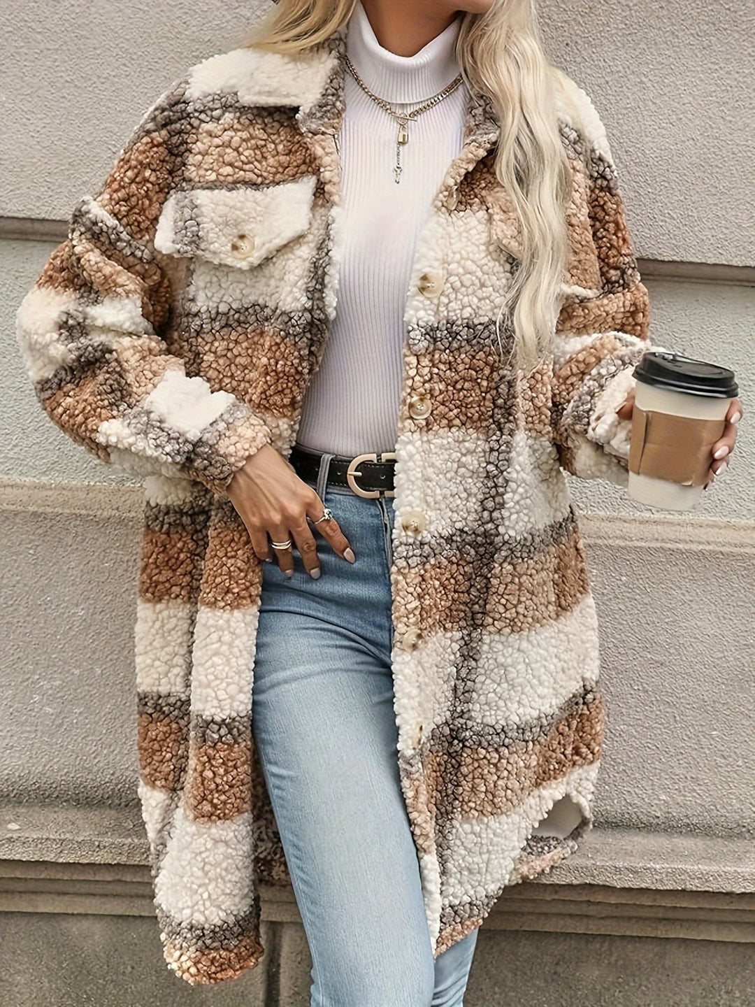 Lune London | Checked button jacket with fuzzy pattern