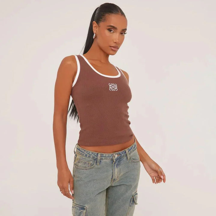 Lune London | Ripped Tank Top with Delicate Embroidery