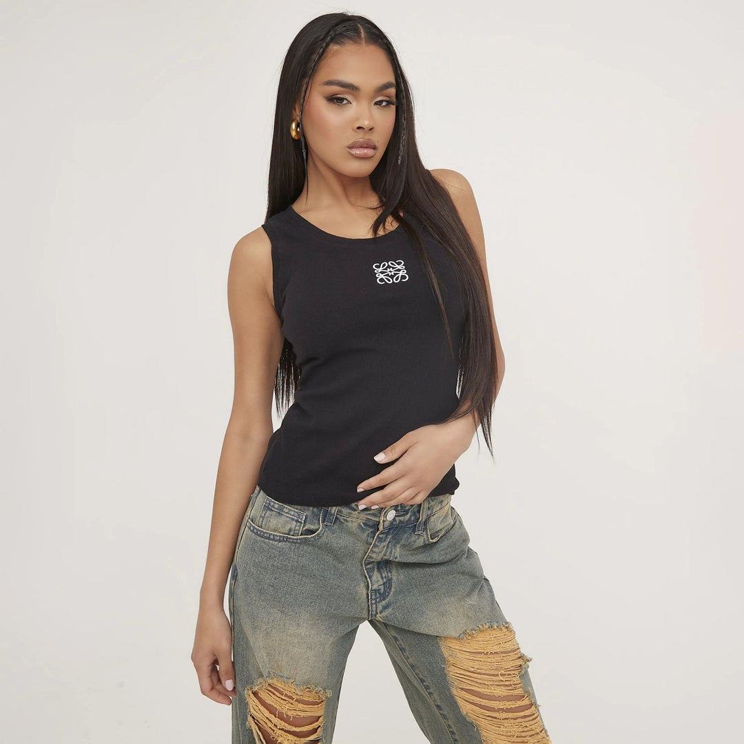Lune London | Ripped Tank Top with Delicate Embroidery