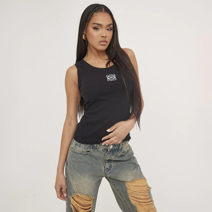 Lune London | Ripped Tank Top with Delicate Embroidery