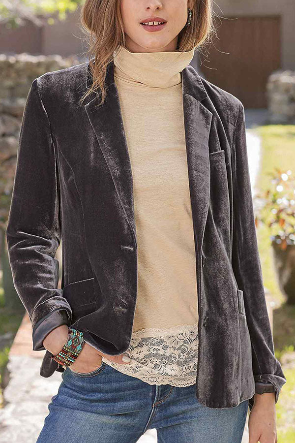 Lune London | Velvet solid color trendy casual blazer