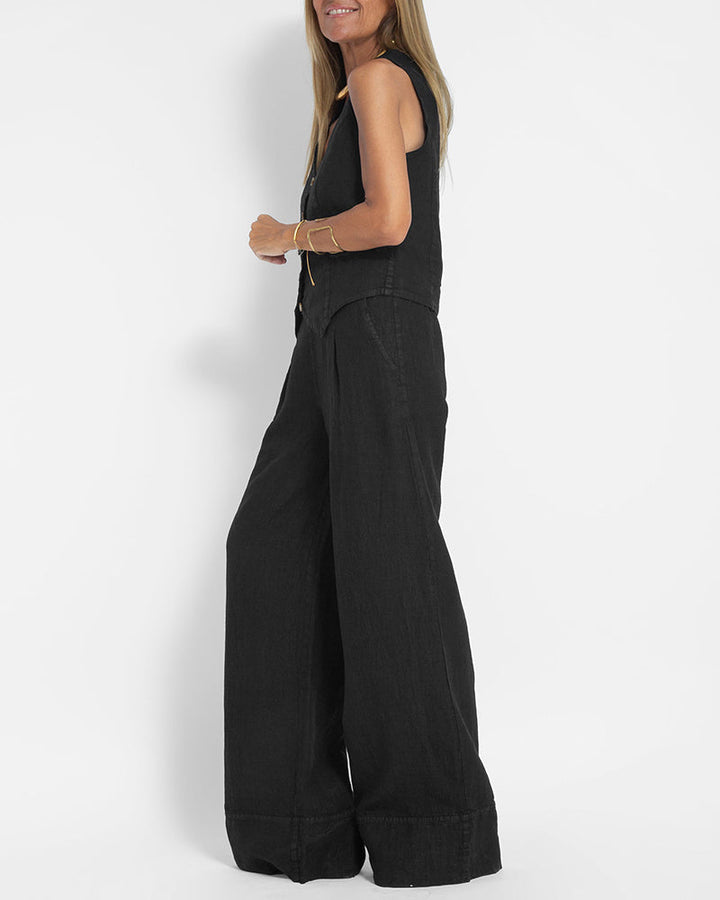 Lune London | Elegant 2-Piece Set Linen Wide Pants & Vest