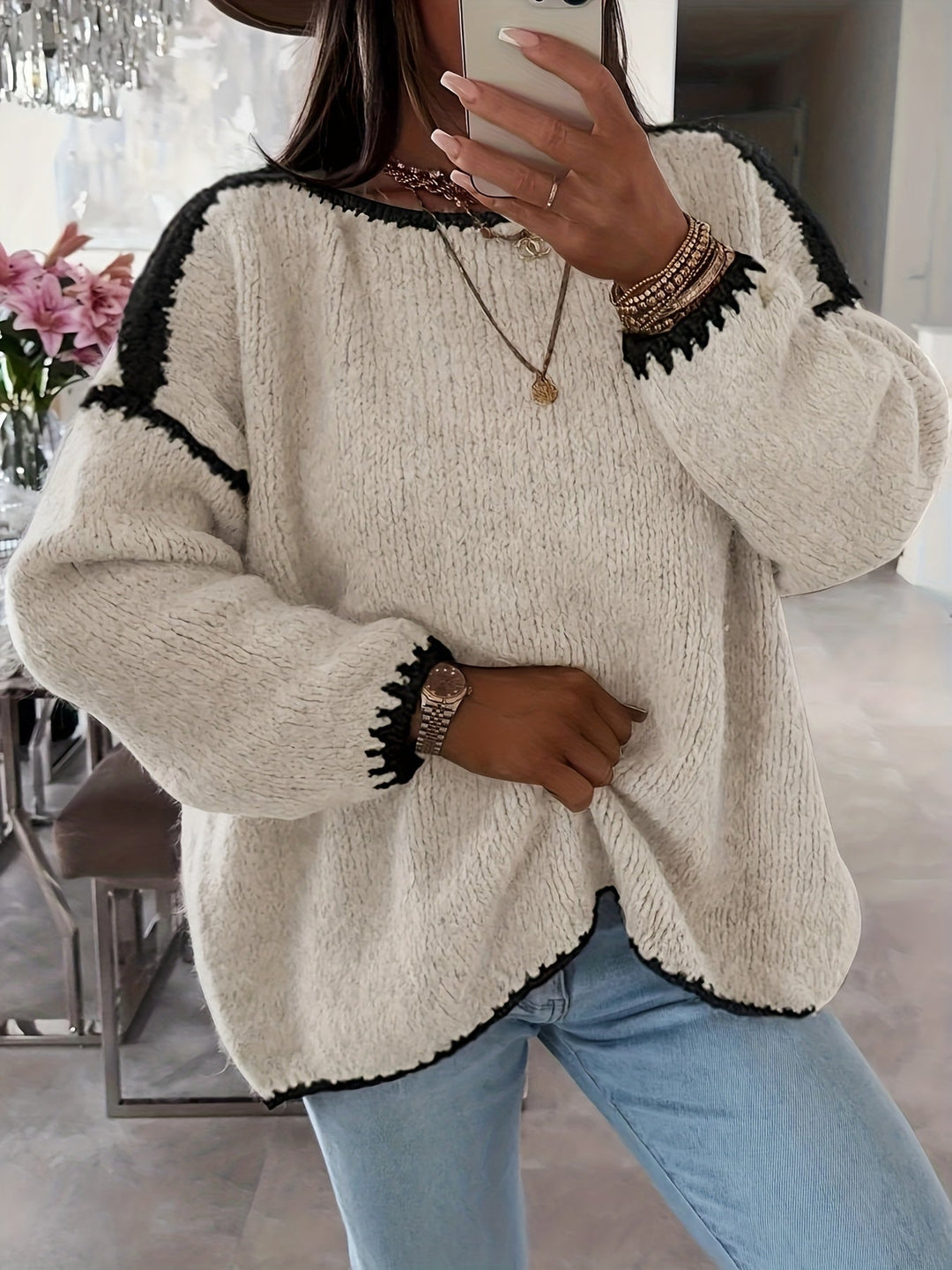 Lune London | Loose Knit Sweater Soft and Cozy Unique Crochet Details