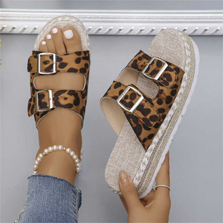 Lune London | Sandals with Double Buckle and Leopard Print