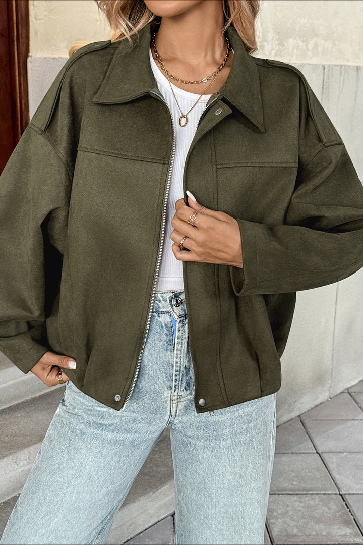 Lune London | Collar Suede-Look Bomber Jacket