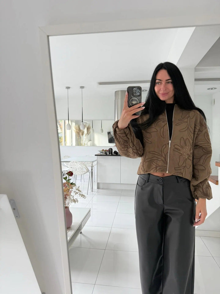 Lune London | Bomber jacket with suede texture and embroidery