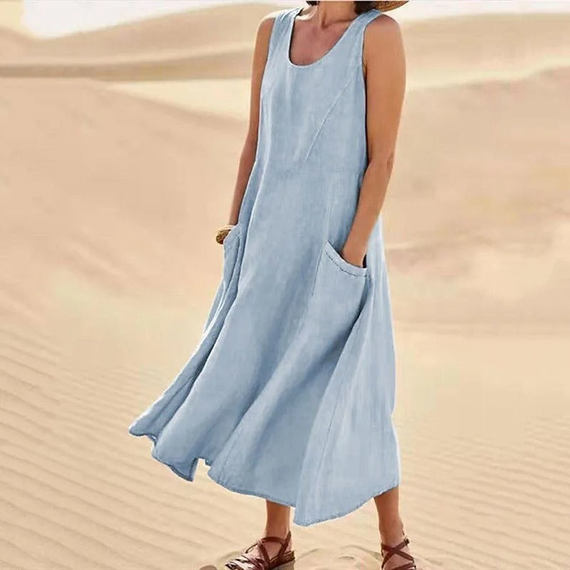 Lune London | Sleeveless linen dress with pockets for women