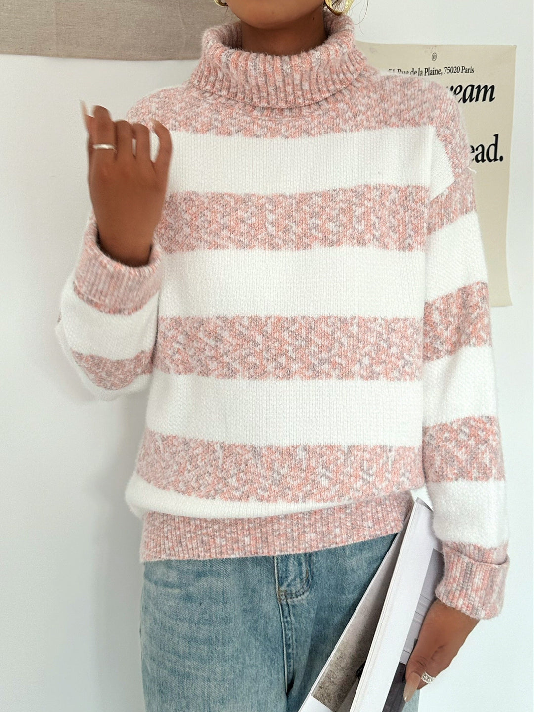 Lune London | Knit Sweater with Turtleneck Acrylic Blend Striped Pattern
