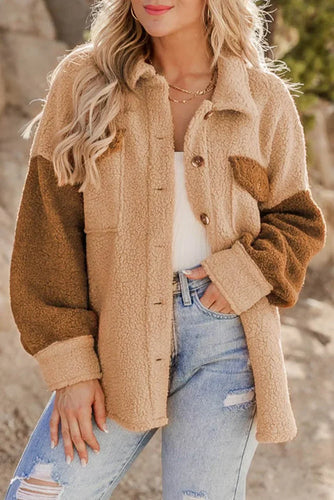 Lune London | Camel Colorblock Sherpa Jacket with Pockets - Elegant and Warm