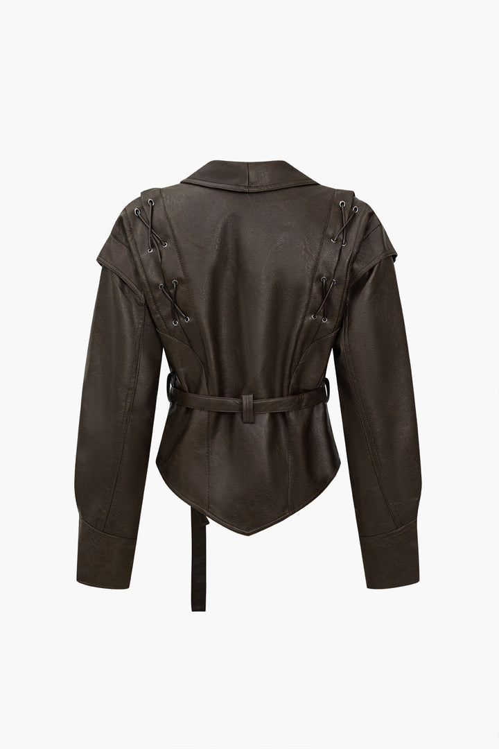 Lune London | Leather Tie Front Overlap Jacket