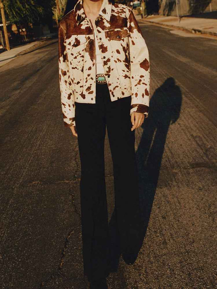 Lune London | Jacket with cow print, lapel collar and stylish snap buttons
