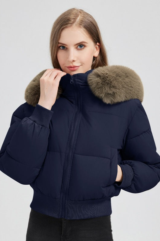 Lune London | Hooded jacket with faux fur collar