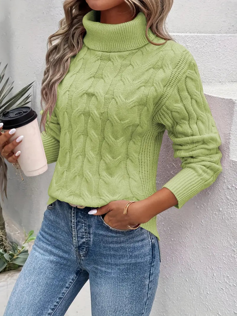 Lune London | Roll Neck Sweater with Cable Pattern for Women