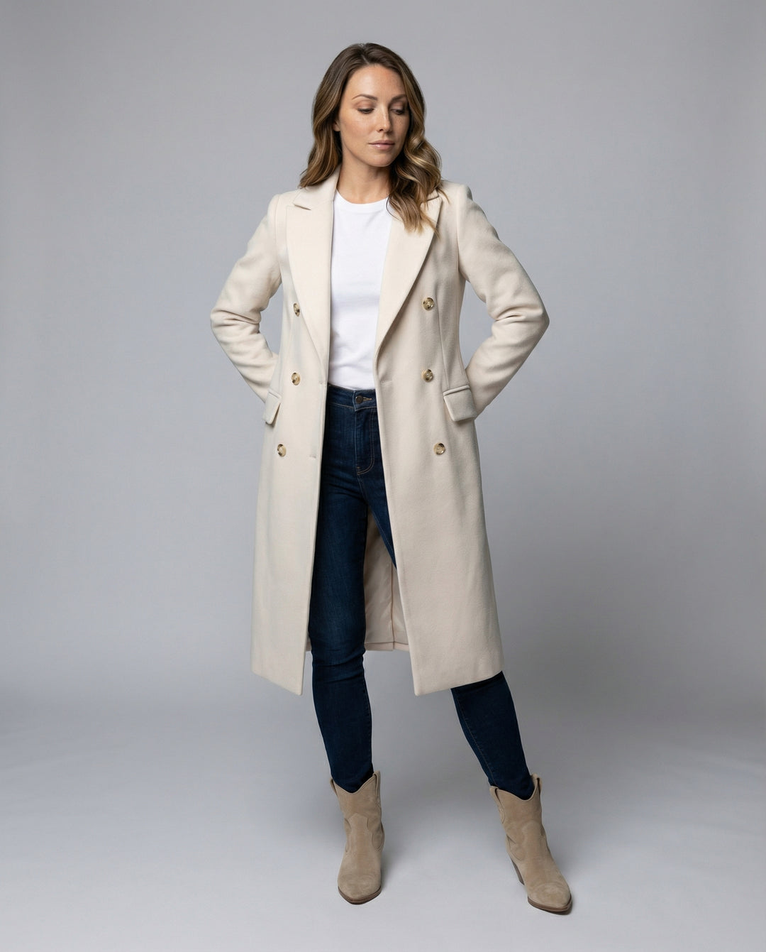 Women’s Double-Breasted Wool Coat mit Winter Sleeves & Cashmere Blend | Chic und Stil