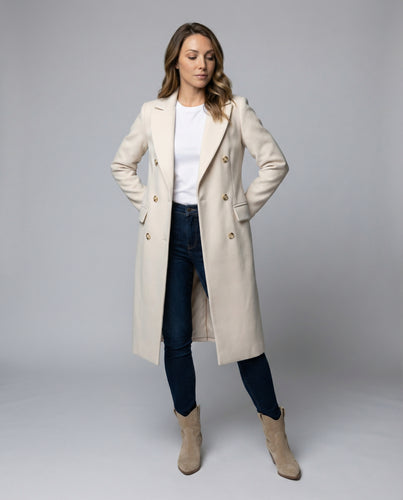 Women’s Double-Breasted Wool Coat mit Winter Sleeves & Cashmere Blend | Chic und Stil
