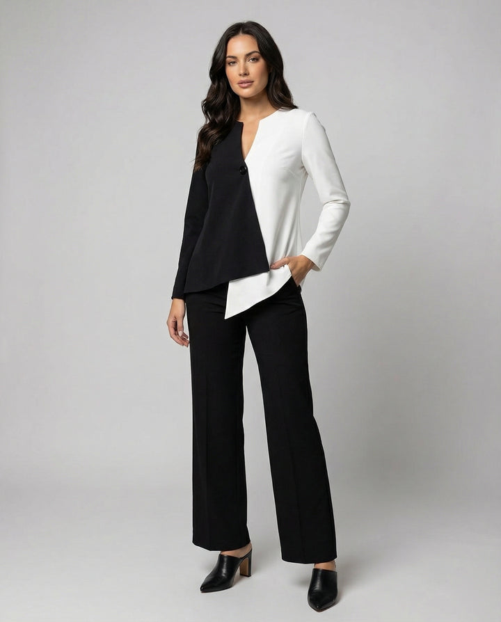 Women’s Elegant Two-Piece Set with Asymmetrical Top & Wide-Leg Pants | Lune London