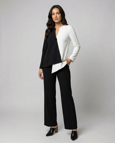 Women’s Elegant Two-Piece Set with Asymmetrical Top & Wide-Leg Pants | Lune London