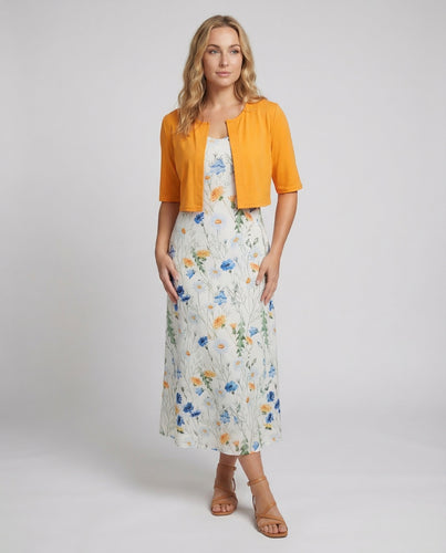 Women’s Elegant Floral Two-Piece Dress Set with Crop Top & Round Neck | Lune London