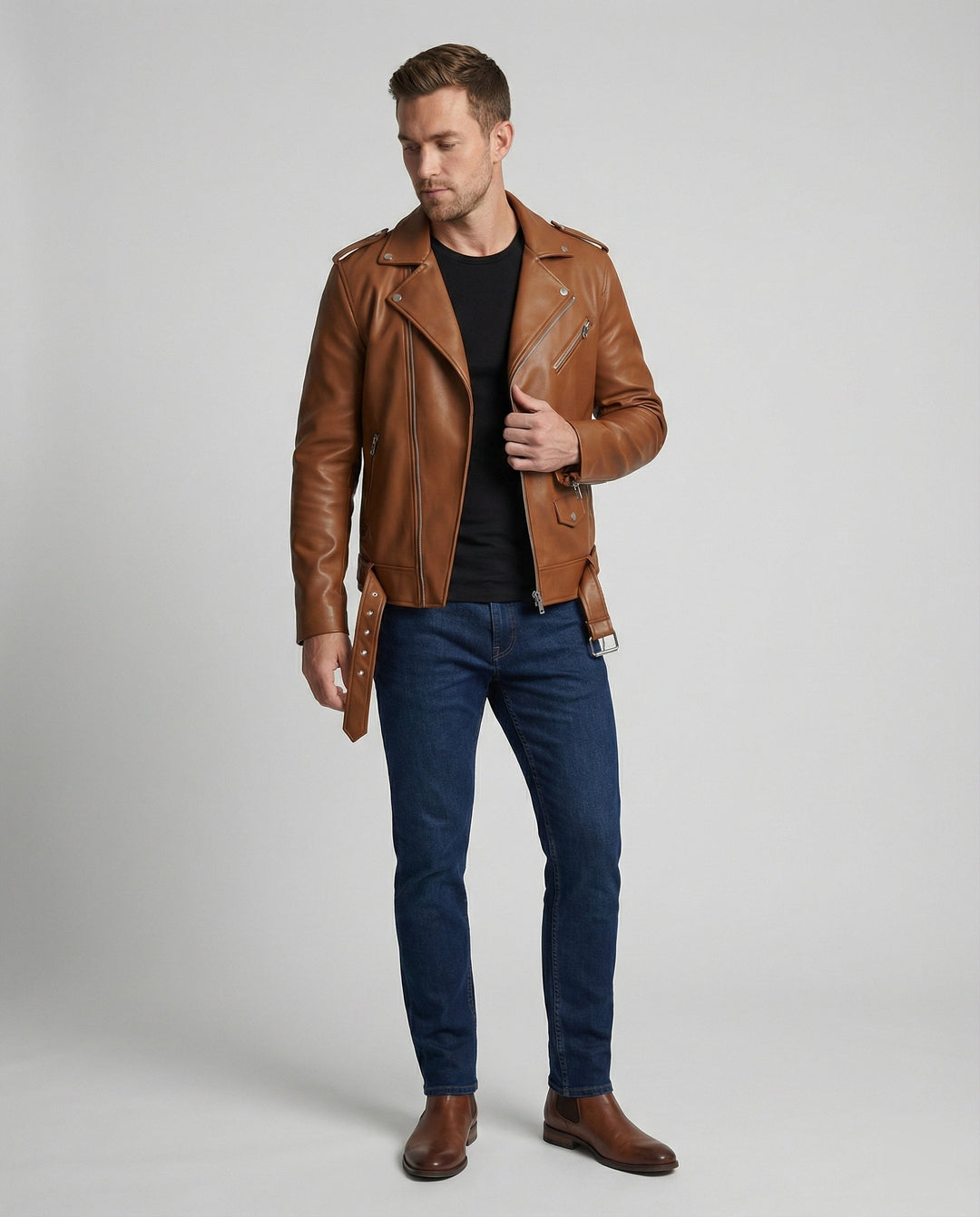 Men's Biker Jacket Faux Leather Fitted