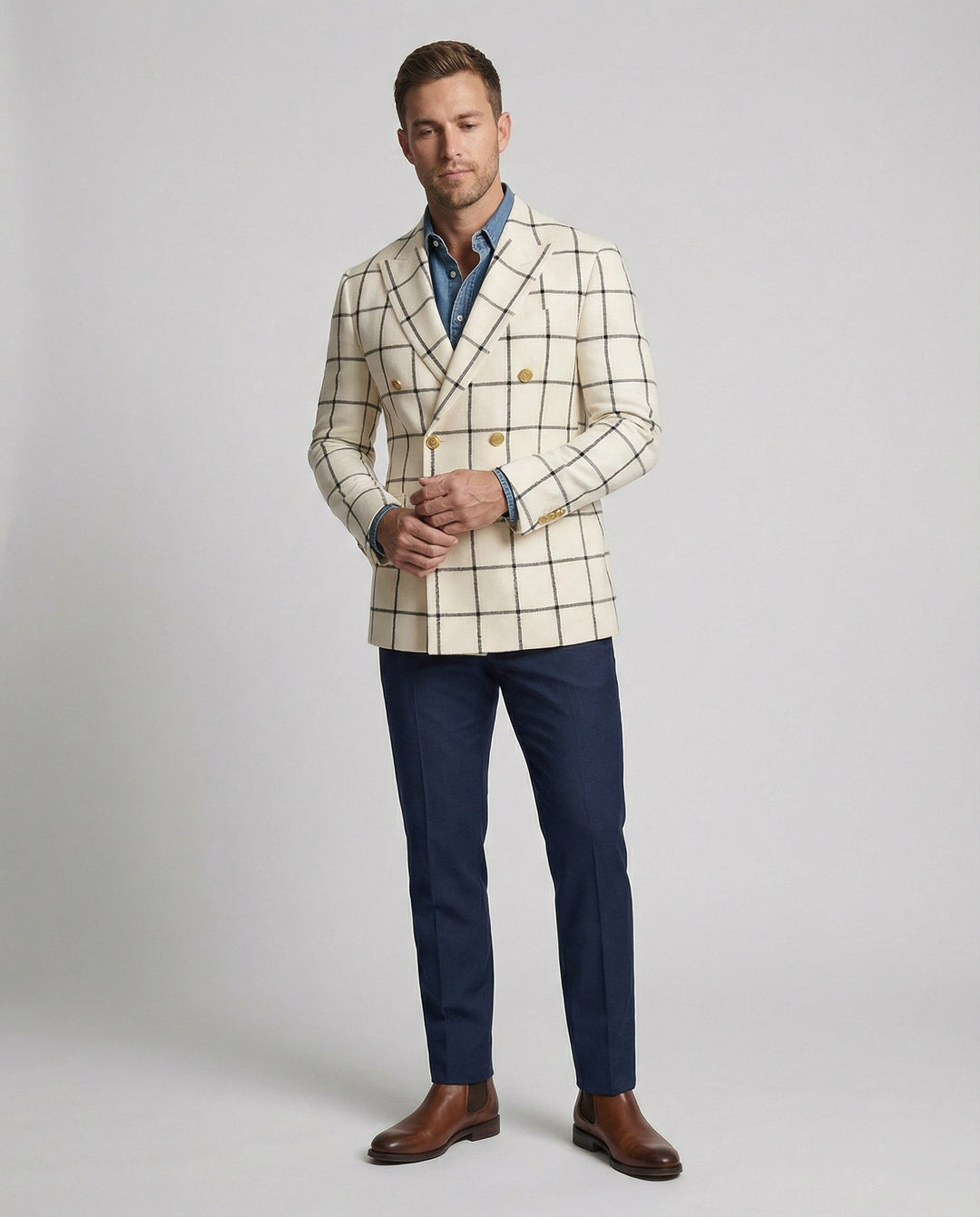 Men's Check Blazer – Men's Blazer with Double Button Placket