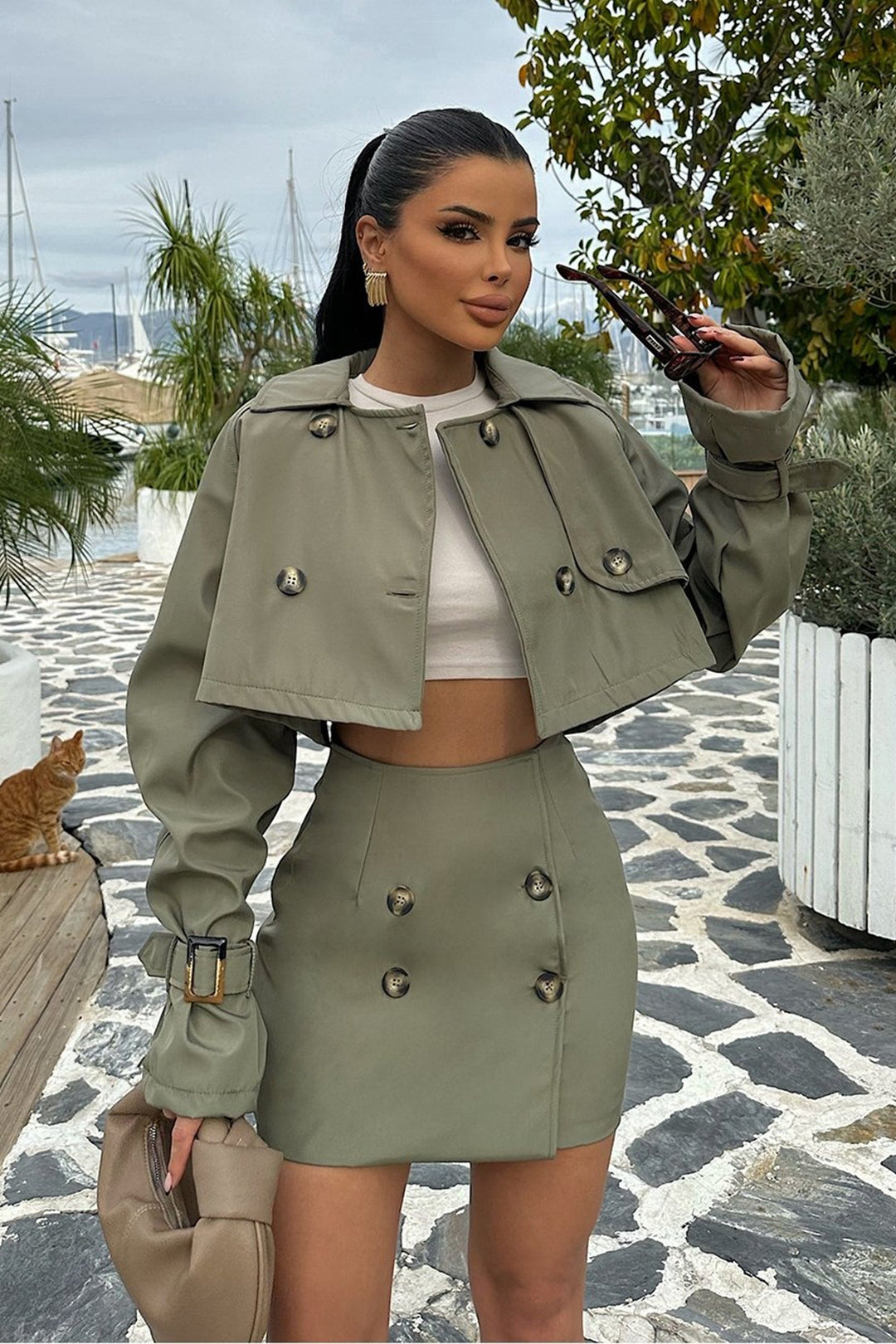 Lune London | Button Detail Cropped Jacket & Mini Skirt Set