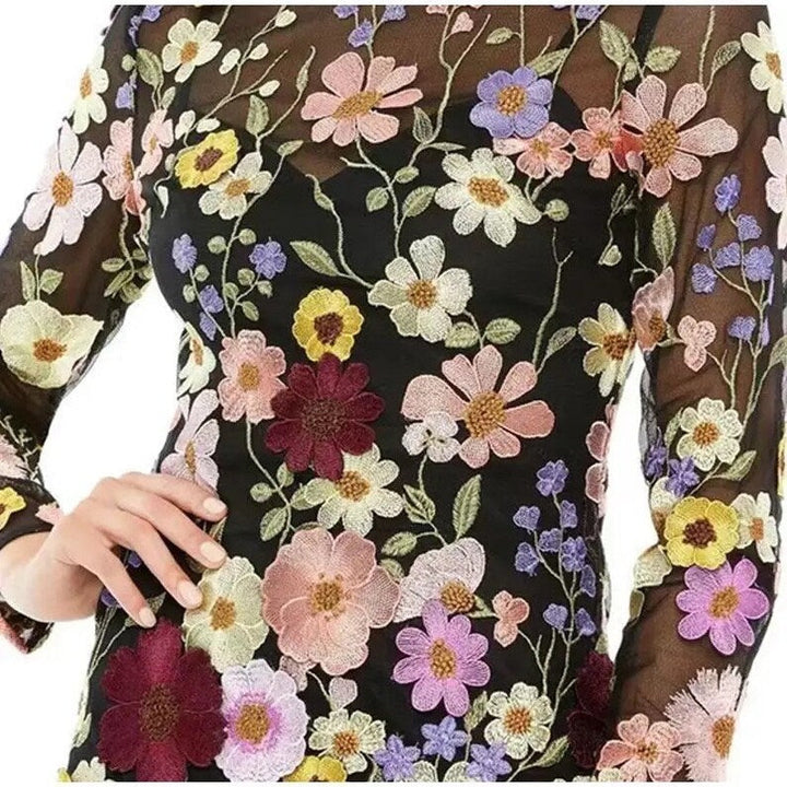 Lune London | Mini dress with floral appliqués and a sheer look