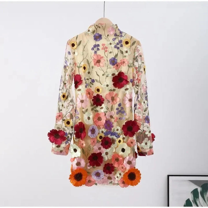 Lune London | Mini dress with floral appliqués and a sheer look