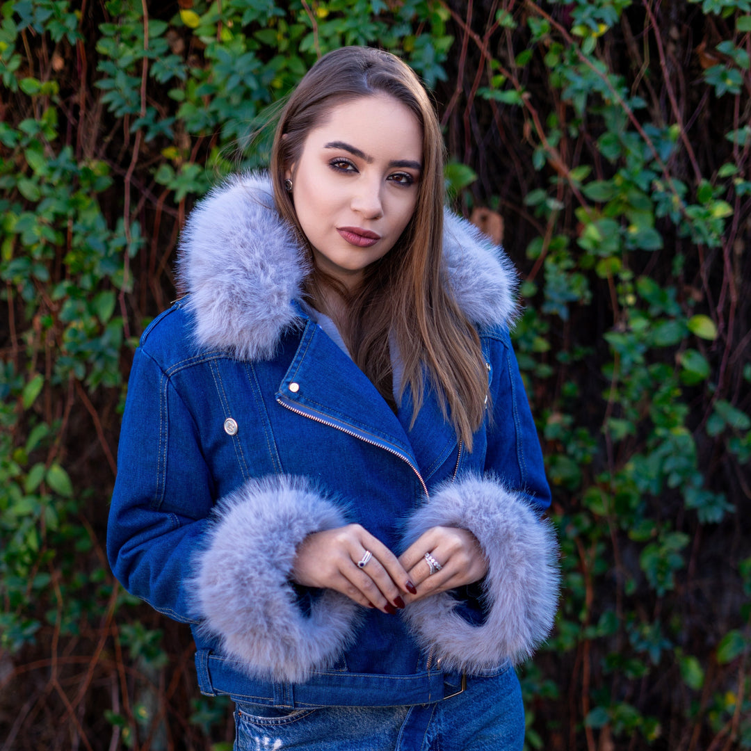 Lune London | Denim Jacket with Faux Fur Collar