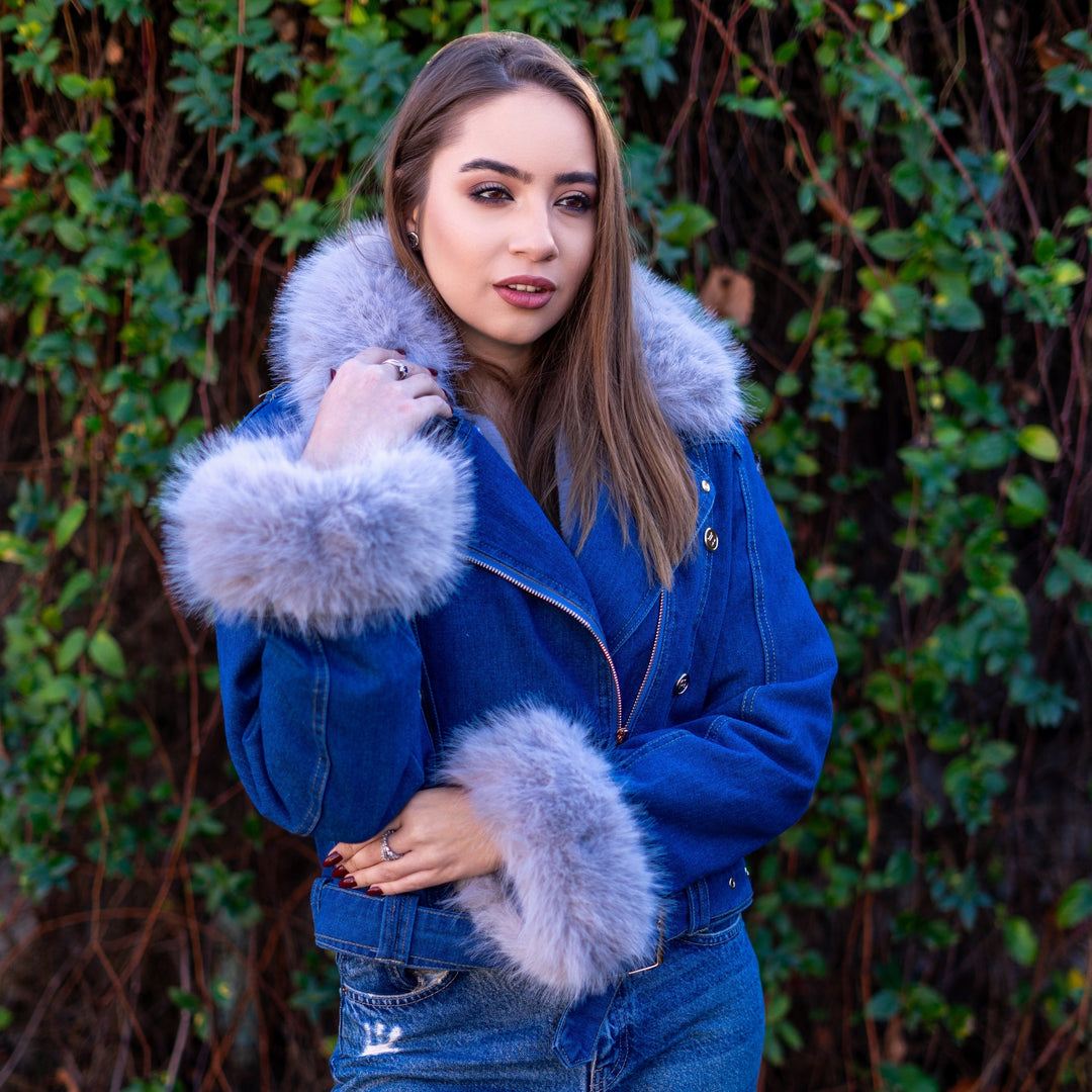 Lune London | Denim Jacket with Faux Fur Collar