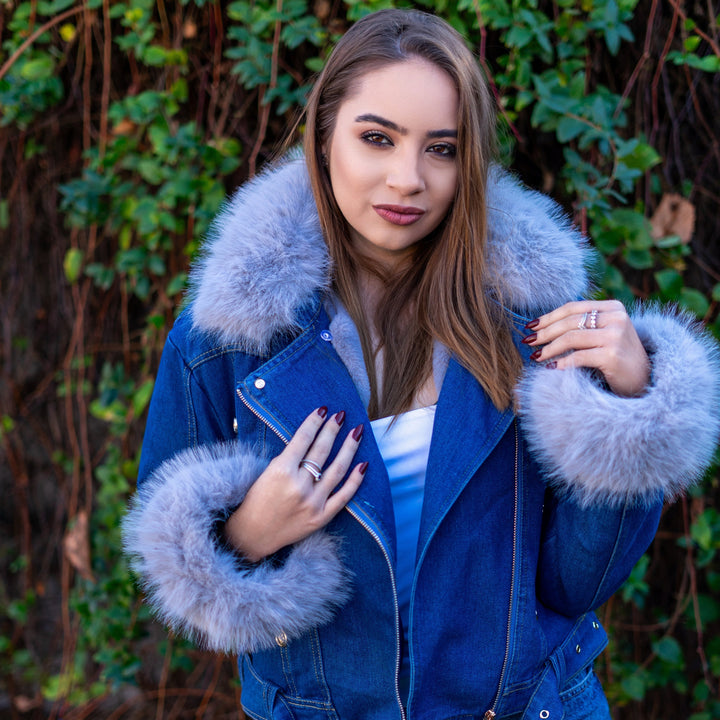 Lune London | Denim Jacket with Faux Fur Collar