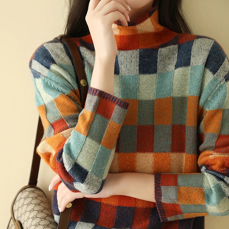 Women’s Check Knit Sweater with Crew Neck & Soft Comfort | Lune London